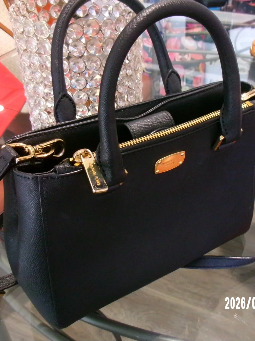Michael Kors Navy Saffiano Crossbody Satchel with Gold Hardware